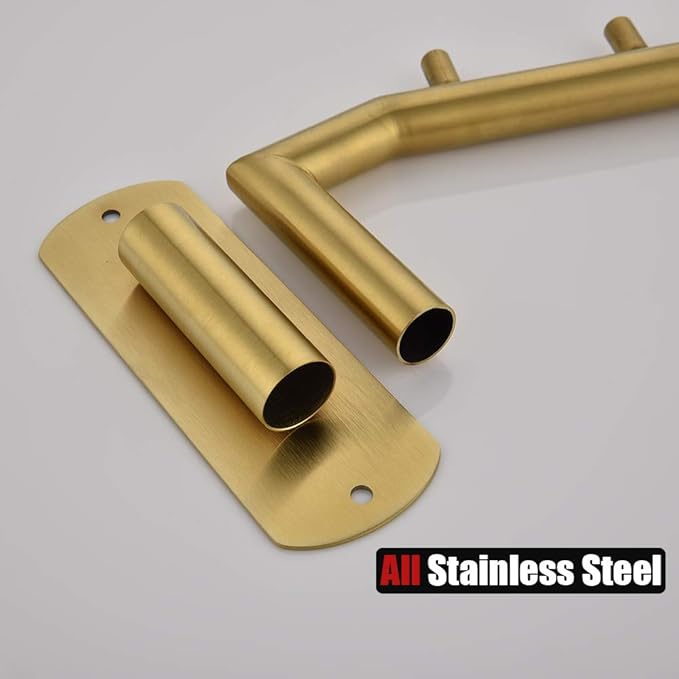 JQK Folding Clothes Hanger Rack, Stainless Steel Swing Arm Hook Holder, Clothing Hanging System Drying Closet Storage Organizer Brushed Gold Wall Mount 2 Pack, SHR100-BG-P2