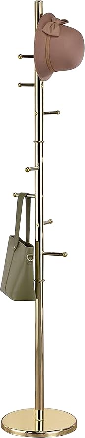 Kings Brand Furniture - Hyre 8 Hook Entryway Hall Tree Coat & Hat Rack Stand, Brass