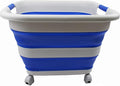 SAMMART 39L (10.3 Gallons) Collapsible Plastic Laundry Basket with Wheels-Foldable Pop Up Storage Container (1, Grey/Purplish Blue)