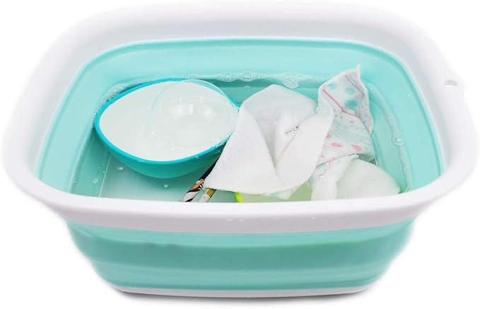 SAMMART 7.7L (2 Gallon) Collapsible Tub - Foldable Dish Tub - Portable Washing Basin - Space Saving Plastic Washtub (White/Lake Green, S)