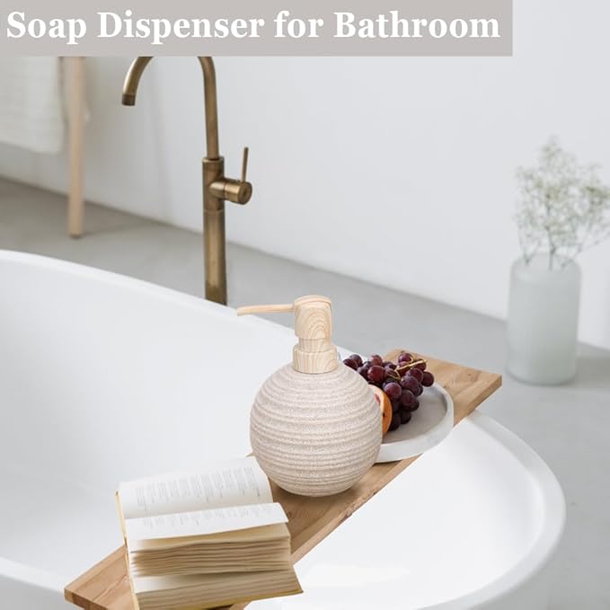 1pcs Hand Soap Dispenser Set, Sandstone Textured Resin Liquid Soap Dispenser for Bathroom Countertop, Heavy & Sturdy Dish Wash Soap Dispenser for Kitchen, Matte Beige