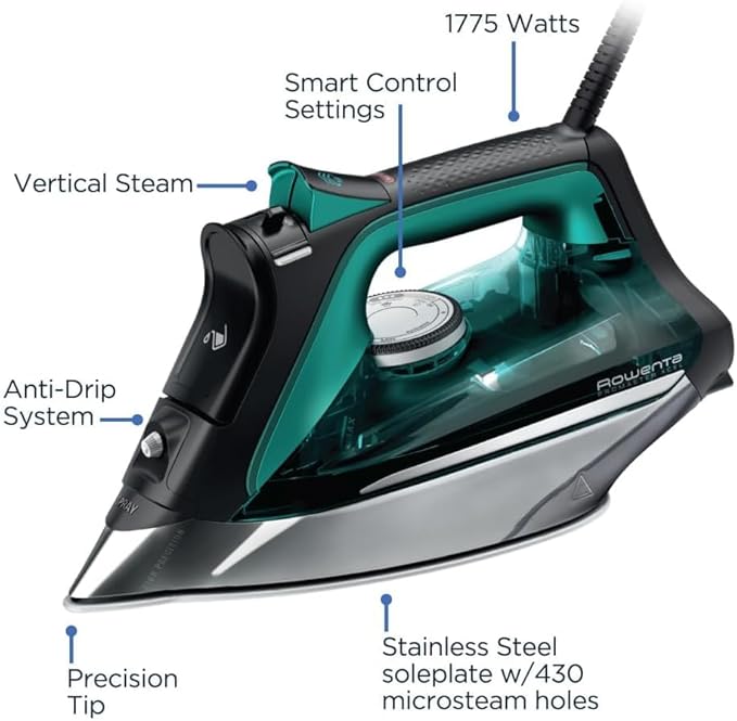 Rowenta Pro Master Stainless Steel Soleplate Steam Iron for Clothes,210g/min,400 Microsteam Holes,Cotton,Wool,Poly,Silk,Linen,Nylon,1775 Watts Iron Steamer- Clothes,Powerful Steam DW8360(Pack of 3)