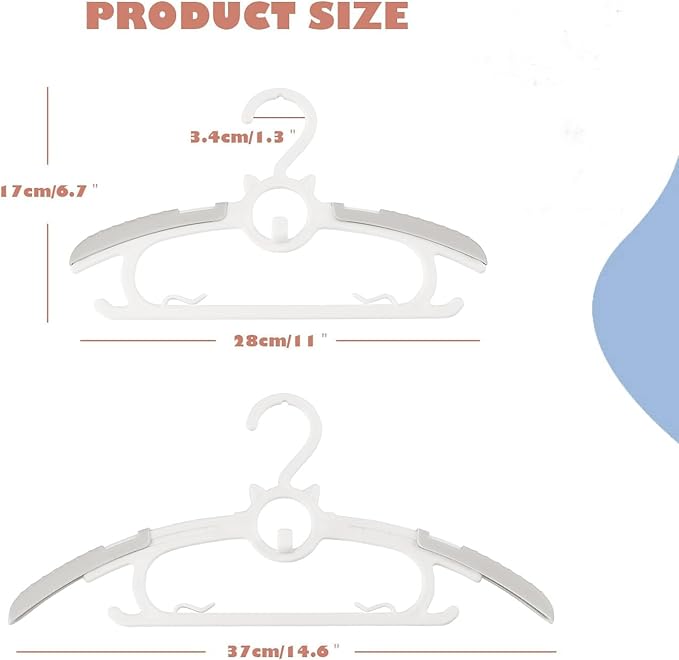 JSF50Pcs Baby Hangers, Adjustable Nursery Children Coat Hanger, Non-Slip Infant Pant Hangers for Newborn Clothes Girl Boy Toddler Infant (Gery)