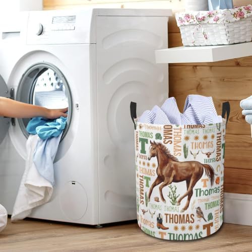 Horse Laundry Basket,Custom Laundry Hamper with Name,Personalized Horse Gifts for Boys Girls,Customize Collapsible Laundry Basket for Bedroom Bathroom,S-16.5"x 13.8"