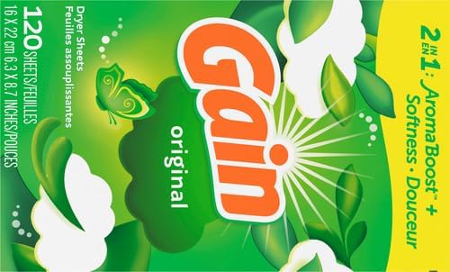Gain dryer sheets Plus Wrinkle Release, Original Scent, Fights static with a touch of scent, laundry sheets,120 Count (Pack of 6)