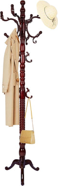 Solid Wood Coat Rack, Free Standing Hall Coat Tree with 14 Hooks, 3 Height Options, 300lbs Load, Stury Base, Clothes Rack for Entryway, Hallway, Bedroom (Tri-legged Base - Rosewood)
