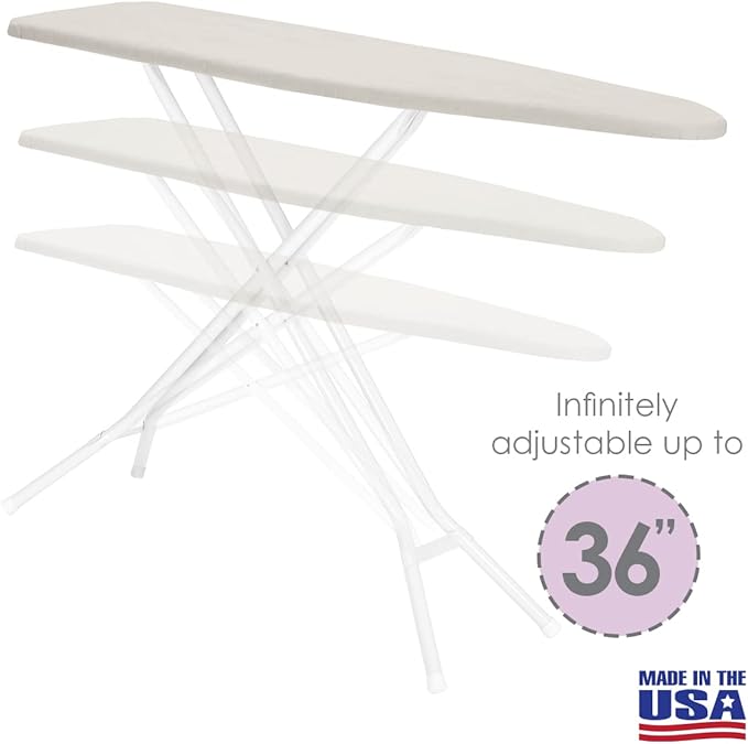 Full Size Ironing Board Made in USA – Beige by Seymour Home Products 4 Heavy-Duty Steel Legs Perforated Top for Steam Includes Cover & Pad Sturdy, Foldable Iron Board for Home & Laundry