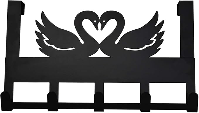 Mango Steam Over-The-Door Organizer Hanger for Towels, Hats, Hoodies, Coats, Backpacks, & Keys (Swan, Black)