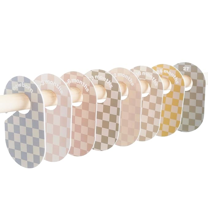3 Sprouts Baby Closet Dividers Set of 8 - Toddler Clothes Organizer Hanger, Double-Sided Size Labels - Nursery Organization for Newborn Clothing, Infant, Boy & Girl - Checkerboard
