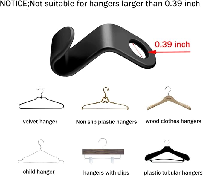 150 Pcs Clothes Hanger Connector Hooks, Heavy Duty Plastic Hanger Extender Clips, Velvet Connection Hooks, Cascading Hanger Hooks for Organizer Closet Cabinet Space Savers Hanger, Black