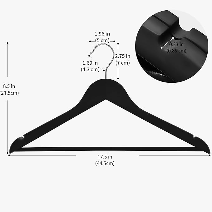 20 Pack Wooden Coat Hangers, 360° Swivel Hook, Suit Hangers with Anti-Slip Notches, Clothes Hangers for Jackets, Shirts, Dress, Black UAWY0520B