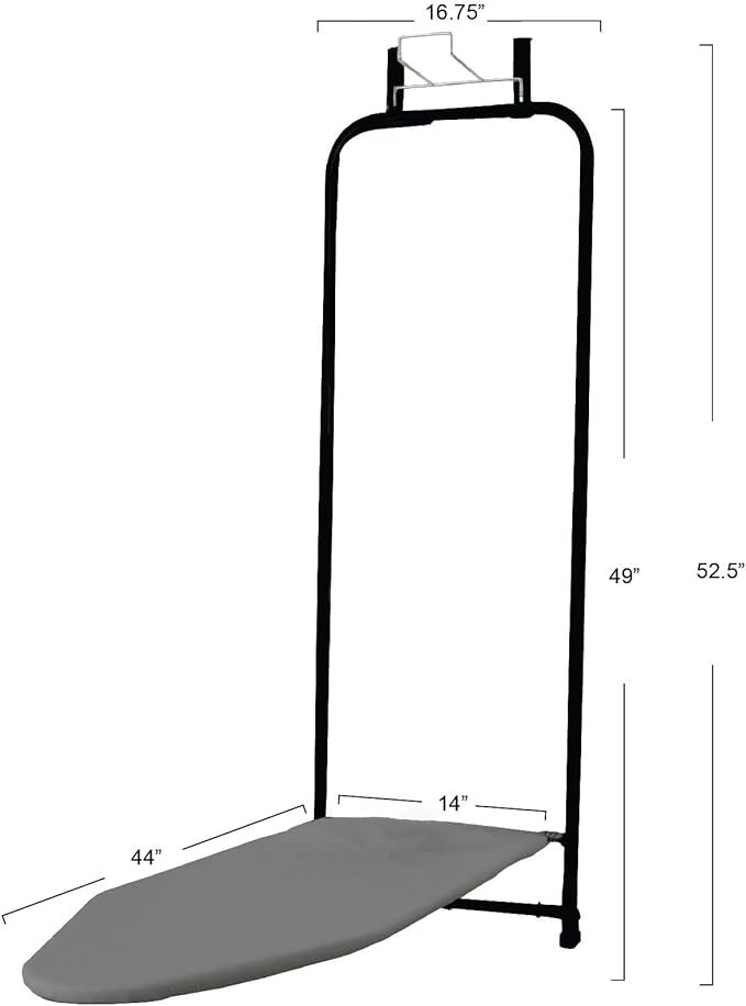 Household Essentials Over The Door Ironing Board, Self-Closing, Slim and Compact, Perfect for Small Spaces, Includes Padded Board Cover, Matte Black