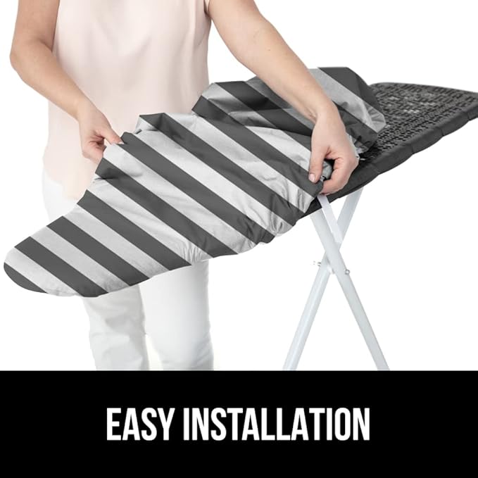 GORILLA GRIP The Original Ironing Board Cover and Pad, Silicone Coating, Thick Scorch Resistant Padding, Heavy Duty Iron Covers Standard Boards, Hook and Loop Fastener Strap, Striped, 15x54