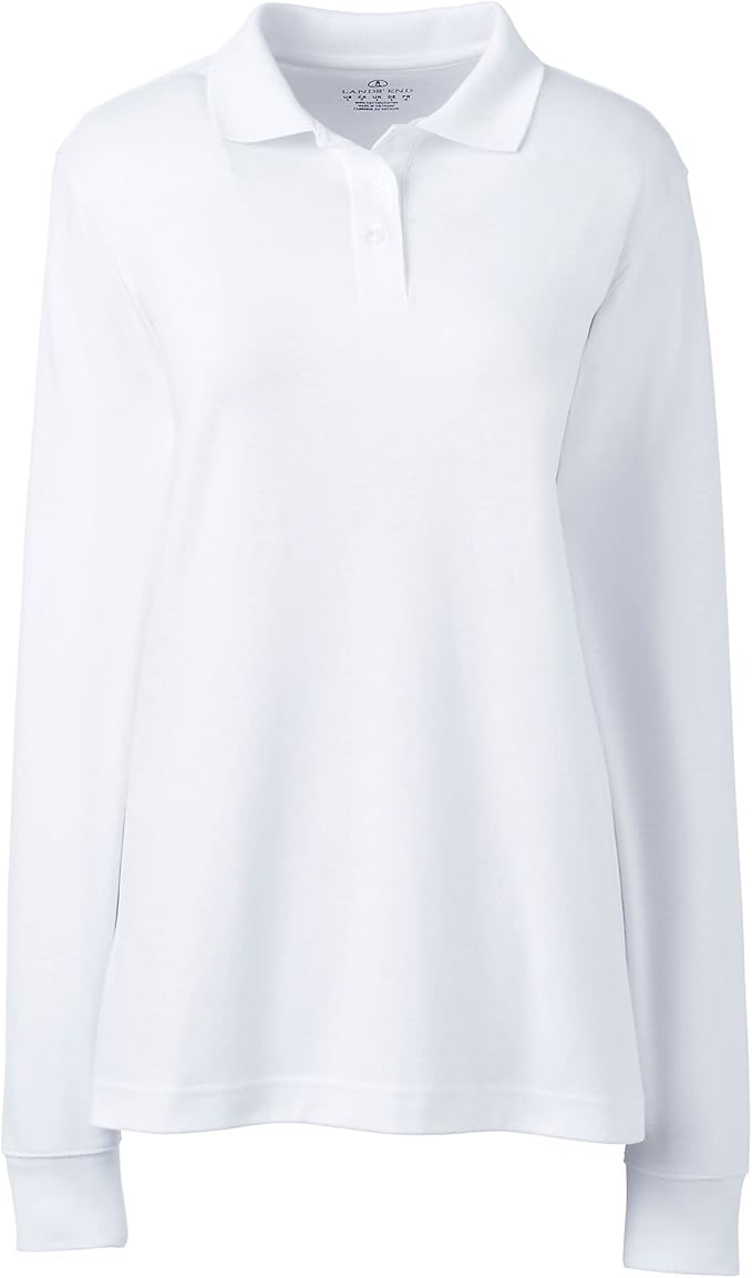 Lands' End School Uniform Kids Long Sleeve Interlock Polo Shirt