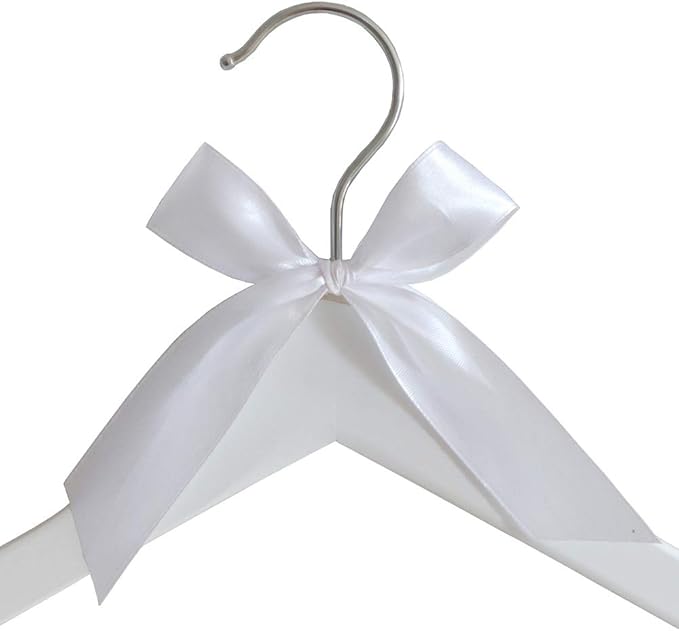 The Bride's Wedding Gift, Wooden Wedding Dress Gown Hanging Wire Letter Hanger (White and Silver Thread with String of Pearls)