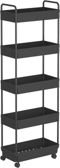 Buzowruil Rolling Storage Cart 5 Tier Organizer Mobile Shelving Unit Storage Rolling Utility Cart with Wheels for Kitchen Bathroom Laundry,Black