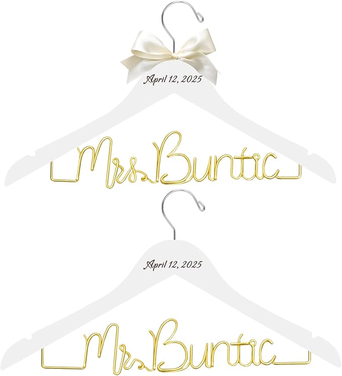 2 Pcs Personalized Wedding Hangers, Mr & Mrs Custom Hangars Name for Bride and Groom, Wooden Dress Hanger, 4 Colors Wedding Hangers for Bridal Shower, Engagement, Anniversary, Bridesmaid Gift