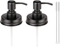 2 Pack Mason Jar Soap Dispenser Lids with Pumps, Rustproof Stainless Steel Lotion Dispenser Lids Replacement for 16 oz Regular Mouth Mason Jar Decor, 2 Brushes Included Black