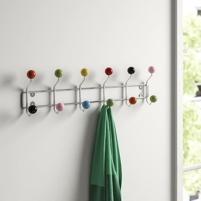 ASPECT Deluxe Wall-Mounted Coat Hanger-12 Hooks, Chrome/Multi, 55x6x12cm, CR03MULTI