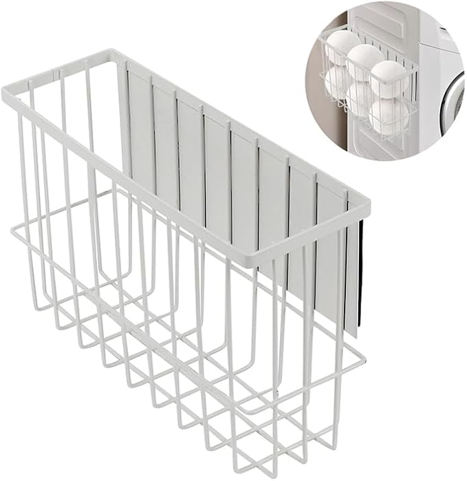 Magnetic Dryer Ball Holder, Dryer Lint Bin Magnetic Basket Organizer Shelf Rack Dryer Ball Container for Laundry Room Organization and Storage (White, Medium)