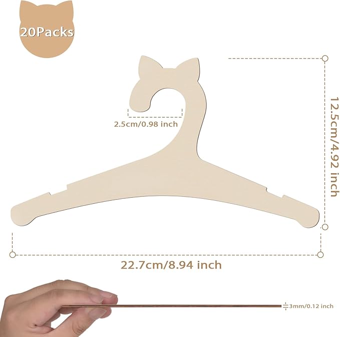 Hongma 20 Pack Wooden Baby Hangers, Cute Cat Ears, Anti-Slip, 8.9 Inch, Toddler & Newborn Clothes Hangers