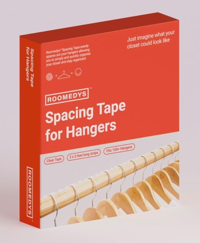 Roomedys® Spacing Tape for Hangers, Spacer, Clothes Divider, Closet Organizer, Perfectly Spaces Hangers & Clothing for Adults, Teens & Kids, Customizable - Black - 6ft to Organize 102 Items