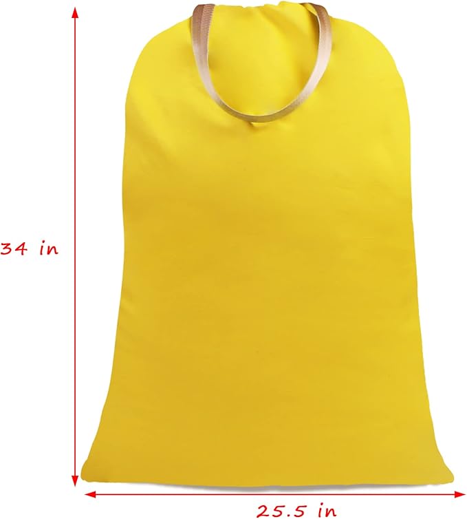 Sanlykate Large Canvas Cotton Laundry Bag with Drawstring & Handles, Heavy Duty Durable Dirty Clothes Organizer, Tear Resistant Hamper Liner Storage Bag, Travel Sack, 25.5 x 34inch - Yellow