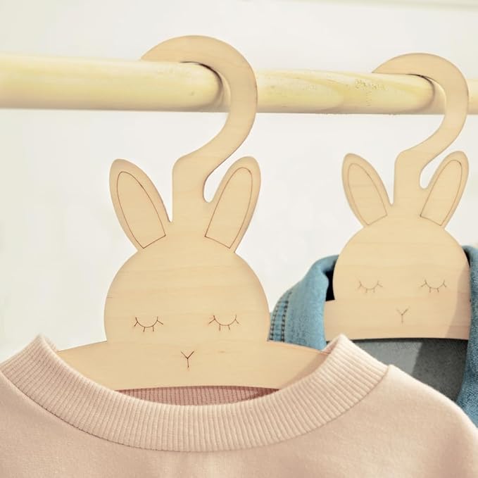 DIY Wooden Baby Hangers for Closet, Set of 5 Bunny Infant Hangers for Baby Clothes and Woodland-Themed Nursery Decor, by Woodpeckers