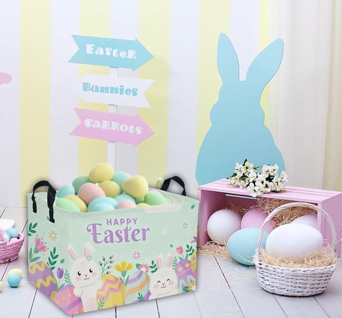 Rectangular Easter Basket Kids Basket Rectangular Cute Storage Bin Organizer Box Room Decor for Home Decor.(Blue eggs)