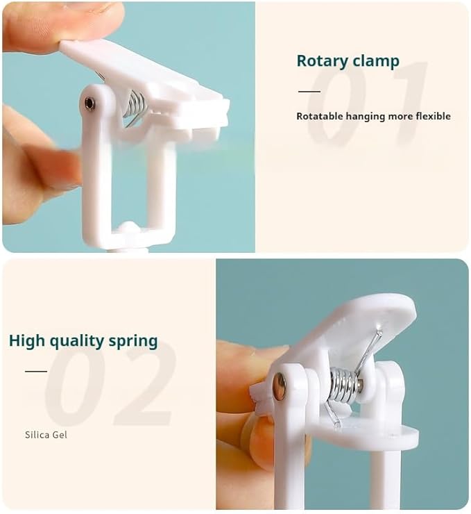 10 PCS Laundry Hooks with Clips，Clothes pins，360° Rotating Hook Clips, Hangers Clip Socks Curtain Towels Bathroom Closet Kitchen Office (White B)