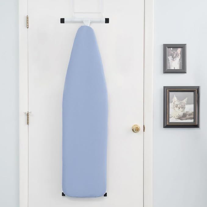 Full Size Ironing Board with Cover & Pad – USA-Made with Enhanced Grip Feet for Extra Stability – Adjustable Steel T-Legs 35" H – Perforated Top – Durable Iron Board for Home Laundry Room Light Blue