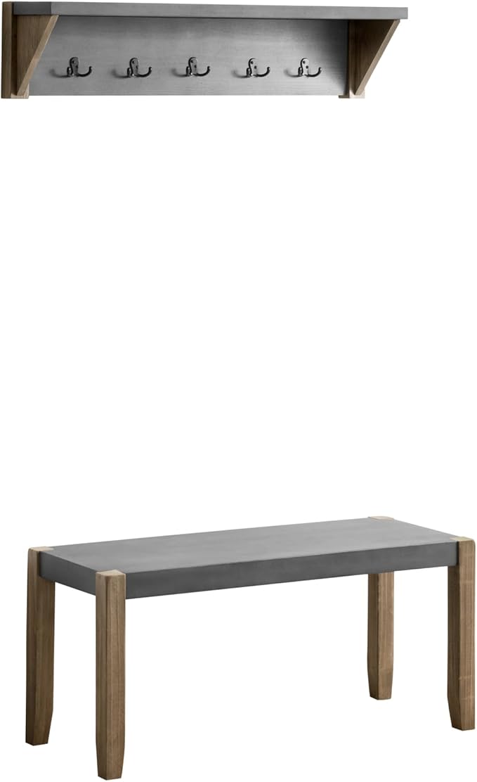 Alaterre Furniture Newport 40" Coat Hook with Shelf and Faux Concrete Bench Set