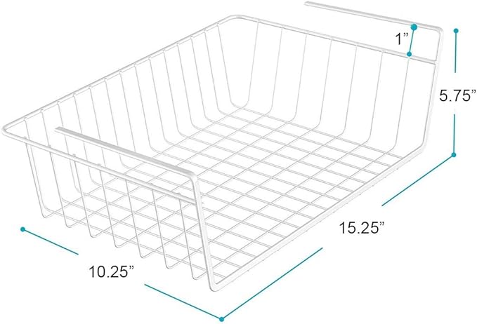 Modern Home Under Shelf Wire Storage Baskets – Hanging Organizer Rack for Cabinet, Pantry, or Closet – White Metal Basket for Kitchen, Towels, or Office – No Tools Required (Set of 4 11")