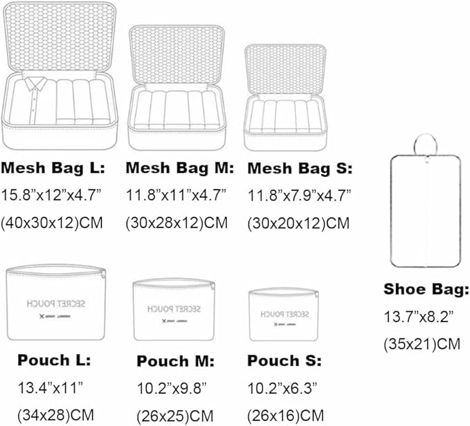 7 Set Packing Cubes, Packing Organizers Travel Foldable Luggage Organizers Storage Bag Accessories for Suitcase with Laundry Bag & Shoe Bag, Beige