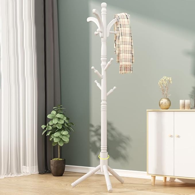 Wooden Tree Coat Rack Stand, 10 Hooks, 3 Adjustable Sizes Free Standing Coat Rack, Hallway/Entryway Coat Hanger Stand for Clothes, Suits, Accessories, Easy Assembly (Color : /White, Size : A)