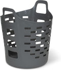 Clorox Flexible Laundry Basket - Plastic Hamper for Clothes, Bedroom, and Storage - Portable Round Bin with Carry Handles, 1 Bushel, Grey