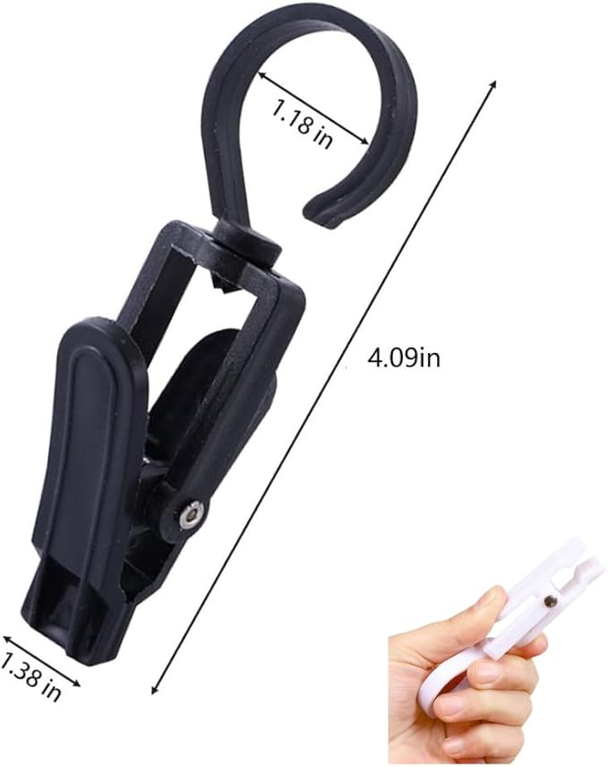10 PCS Laundry Hooks with Clips，Clothes pins，360° Rotating Hook Clips, Hangers Clip Socks Curtain Towels Bathroom Closet Kitchen Office (Black and White)