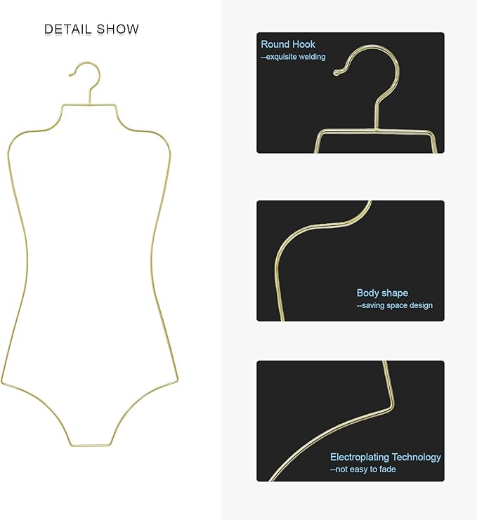 Body Shape Swimsuit Bikini Hanger Wire Display Hangers for Lingerie Bathing Suits Swimwear Clothes Coat (20, Gold)