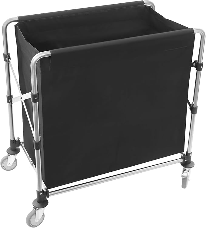 Commercial Laundry Cart with Wheels, 220lbs Capacity Heavy Duty Rolling Hamper, Foldable Laundry Cart with 4 Locking Wheels and Oxford Cloth for Home, Dorm, Hotel, and Commercial Use (Black)