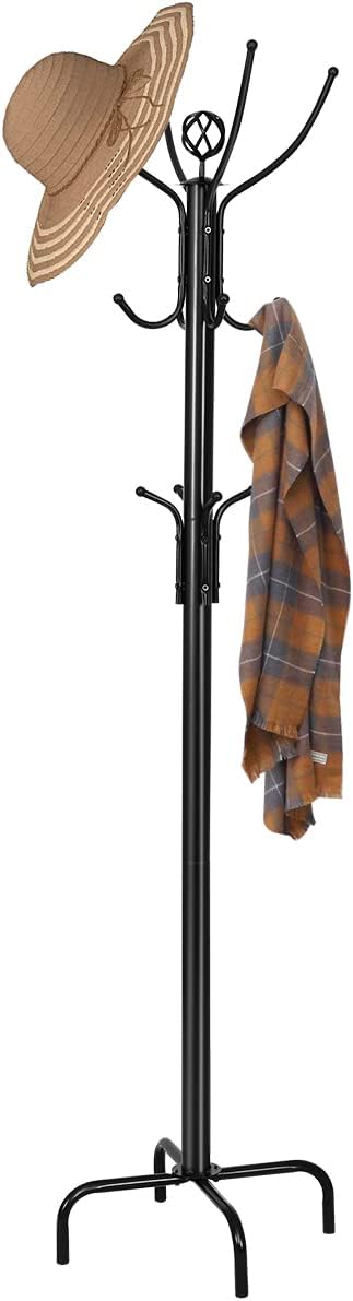 MEDIMALL Coat Rack Freestanding, Metal Hall Tree, Free Standing Coat Tree for Hat, Coat, Jacket, Umbrella, Entryway Coat Hanger Stand with Base, Black