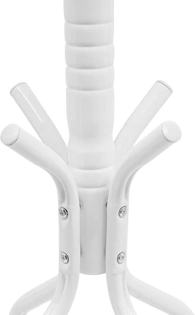 Multifunctional Metal Coat Rack Stand, Freestanding Coat Rack Hat Hall Tree with 2 Layer Basket and Practical Feet, Clothing Rack for Hallways, Living Rooms (White)