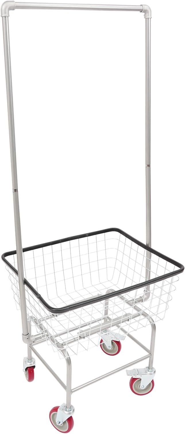 Steel Wire Laundry Cart, 110lbs Heavy Duty Commercial Laundry Basket Cart Laundry Hamper Organizer Laundry Basket with Hanging Rack & Removable for Homes Hotels & Bathrooms (27 x 22 x 67 inch)