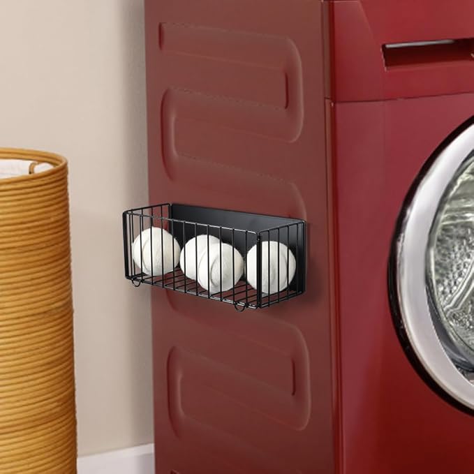 Picowe Large Dryer Ball Organizer Magnetic Storage Bin, Foldable Magnetic Dryer Ball Holder for Laundry Room Organization and Storage to Hold 4-6 Dryer Balls, Without Balls（Black,M）