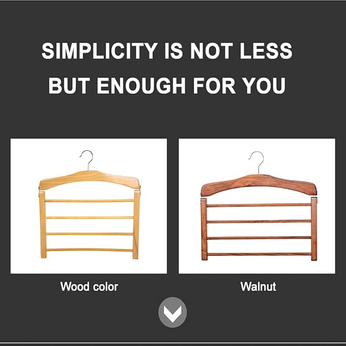 Wooden Pant Hanger Space Saving - 4 Tier Closet Storage Hanger Organizer for Jeans Legging Scarves Pants Towels, 3 Packs, Wood