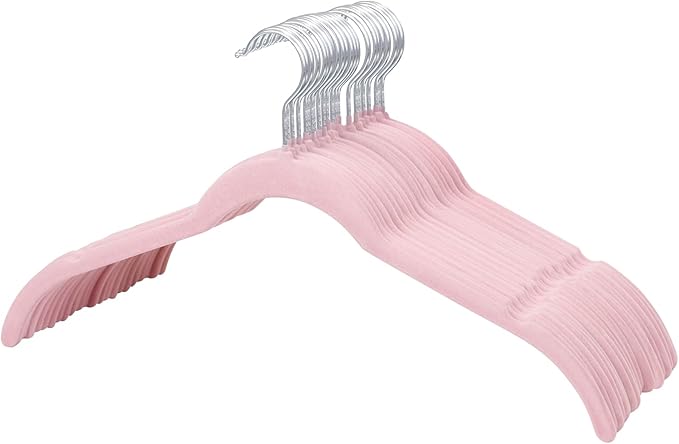 ManGotree Velvet Shirt Hangers for Women, 16.5'' Suit Hangers with Shoulder Groove, Non-Slip Dress Clothes Hanger for Coats, Tank Tops, Shirts, Blouses, Shorts (22 Pack, Pink)