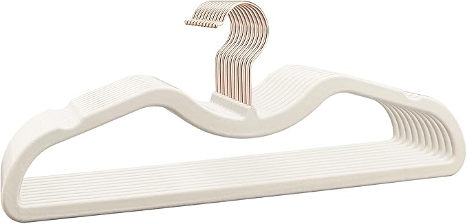 Velvet Short Neck Hangers - Heavy-Duty, Non-Slip Felt Surface, Space-Saving Design with Anti-Slip Grooves & Shoulder Shape, 360° Rotating Hooks, Durable for Coats, Shirt& Dresses (10, Beige C)