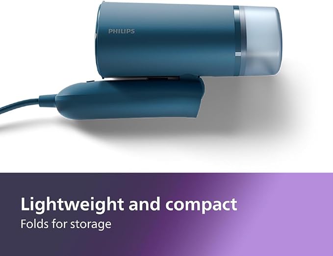 Philips 3000 Series Handheld Travel Steamer, Compact & Foldable, Fast Heat Up, 3.3oz capacity, up to 20g/min continuous steam, No Ironing Board Needed, Blue (STH3000/20)