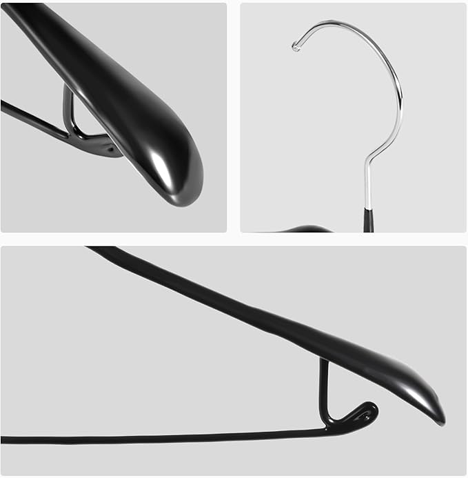 5 Pack Wide Shoulder Hangers Metal Suit Hangers Smooth Soft Gloss Grippy Flexible Thick Rubber Blazer Non Slip Jacket Clothes Hangers Black