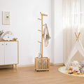 AQIMUELE Kids Coat Rack,Solid Wood Coat Rack with 6 Hook for Bedrooms,Kids clothing rack(Natural)