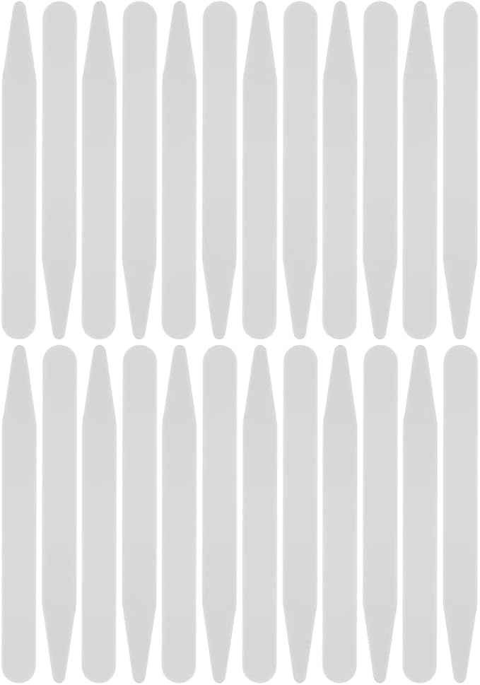 ButtonMode Collar Stays for Dress Shirts, Keep Collar Points Crisp Straight Neat, Removable, White Sturdy Plastic, 3 x 5/16 Inches, 24-Pack